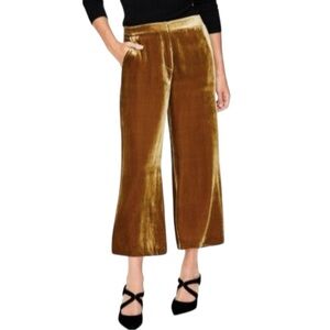 Boden Lyndhurst Culottes Silk Blend Velvet Wide Leg Crop Golden Yellow Pants 12